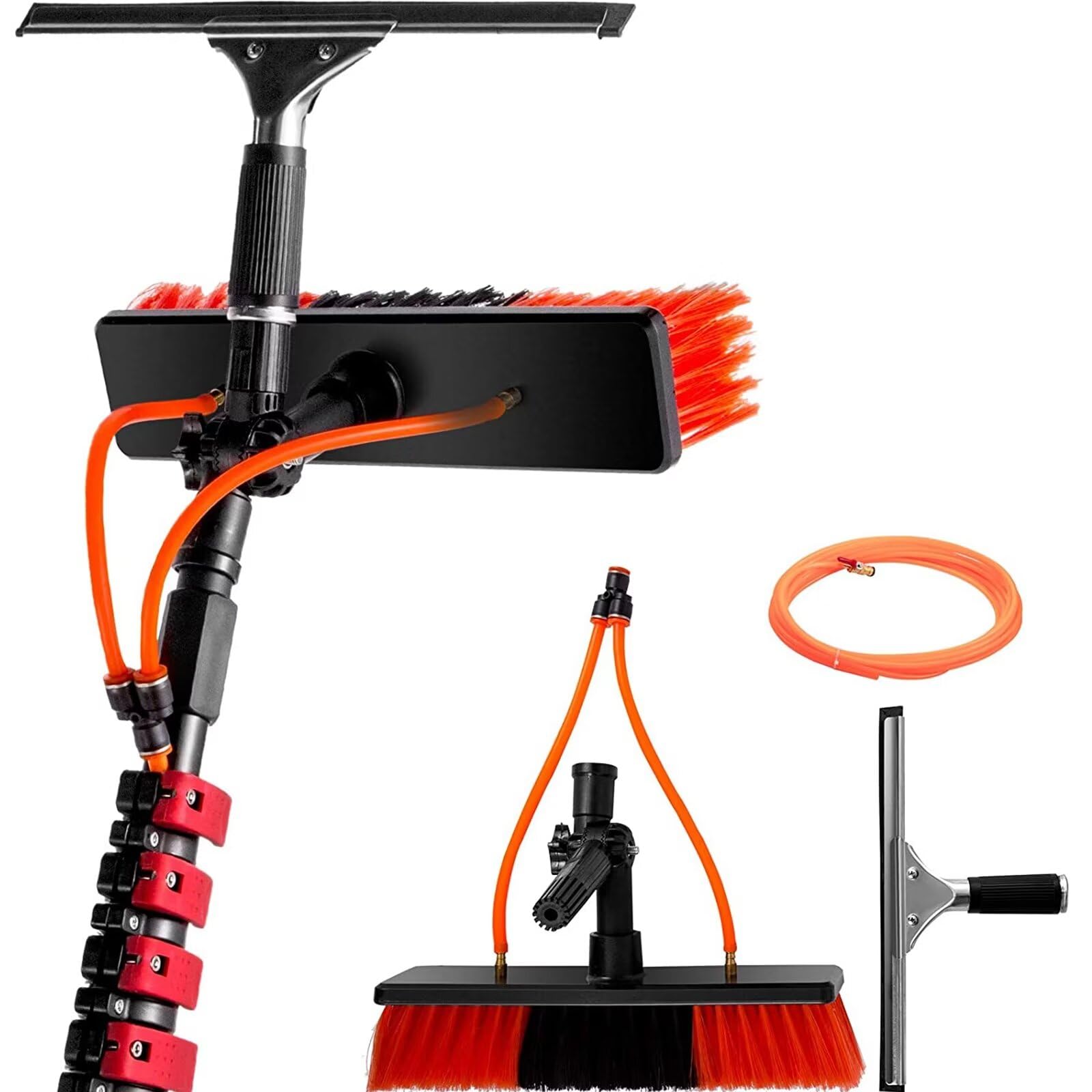 Barra di pulizia professionale 3 in 1: spazzola a getto d'acqua estensibile per pannelli solari e vetro, soluzione per la pulizia esterna senza sforzo, lucentezza senza striature.