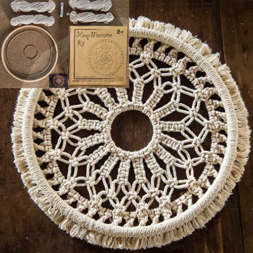 Makramee-Wandbehang-Set zum Selbermachen, rund, Beige, 35 cm, zum Selbermachen, Mandala-Aufhängen mit natürlichen Materialien, Metallringe, Seil und Waage Cover