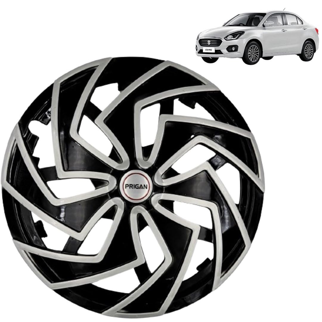 Prigan Wheel Cover for Maruti DZIRE (All VARIANTS) 14 Inch Black Silver Wheel Cap (Available in 13,14 Inch) (Set of 4 Pcs) (Press Fitting) Model- Spider BS-14