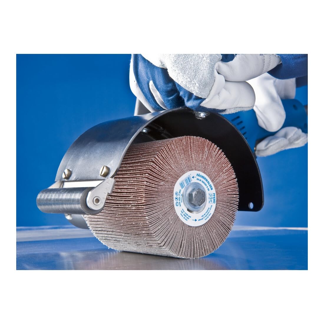 Pferd Rodillo Lijador Fr-W 100 x 100 millimeters, Agujero 19 millimeters, Grano: A 60, para Lijado de Superficies de Metales en Satinadora de Rodillos