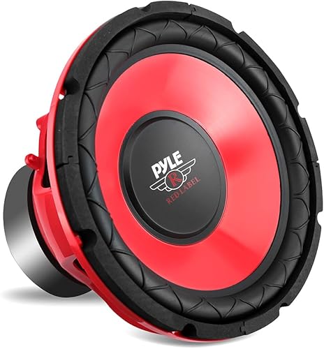 Pyle Altavoz de audio para subwoofer de vehículo de automóvil, cono galvanizado rojo de 10 pulgadas, cesta de plástico roja, bobina de voz Kapton de