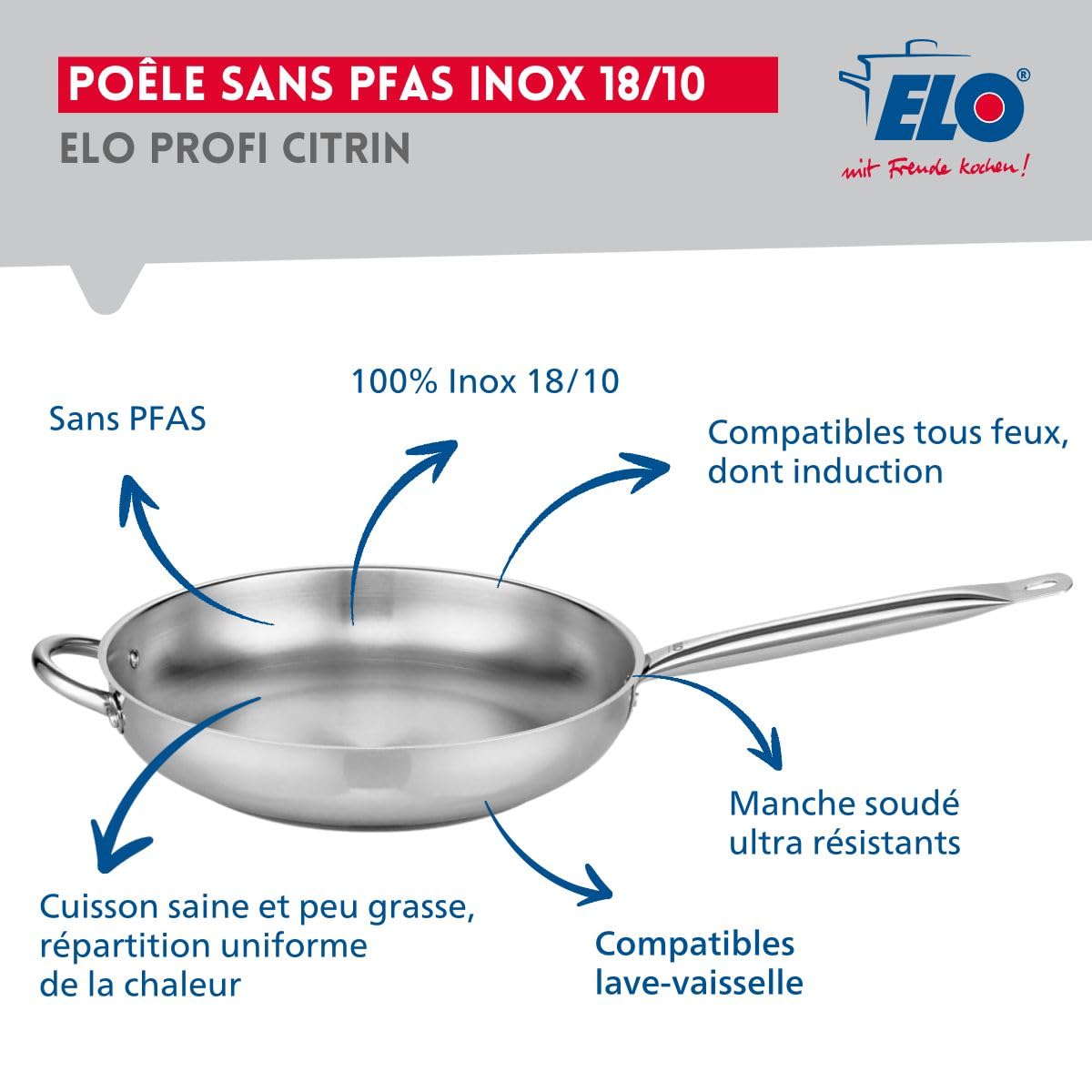 Elo Batterie cuisine poêle 32 cm et 3 faitouts 14/16/24 cm