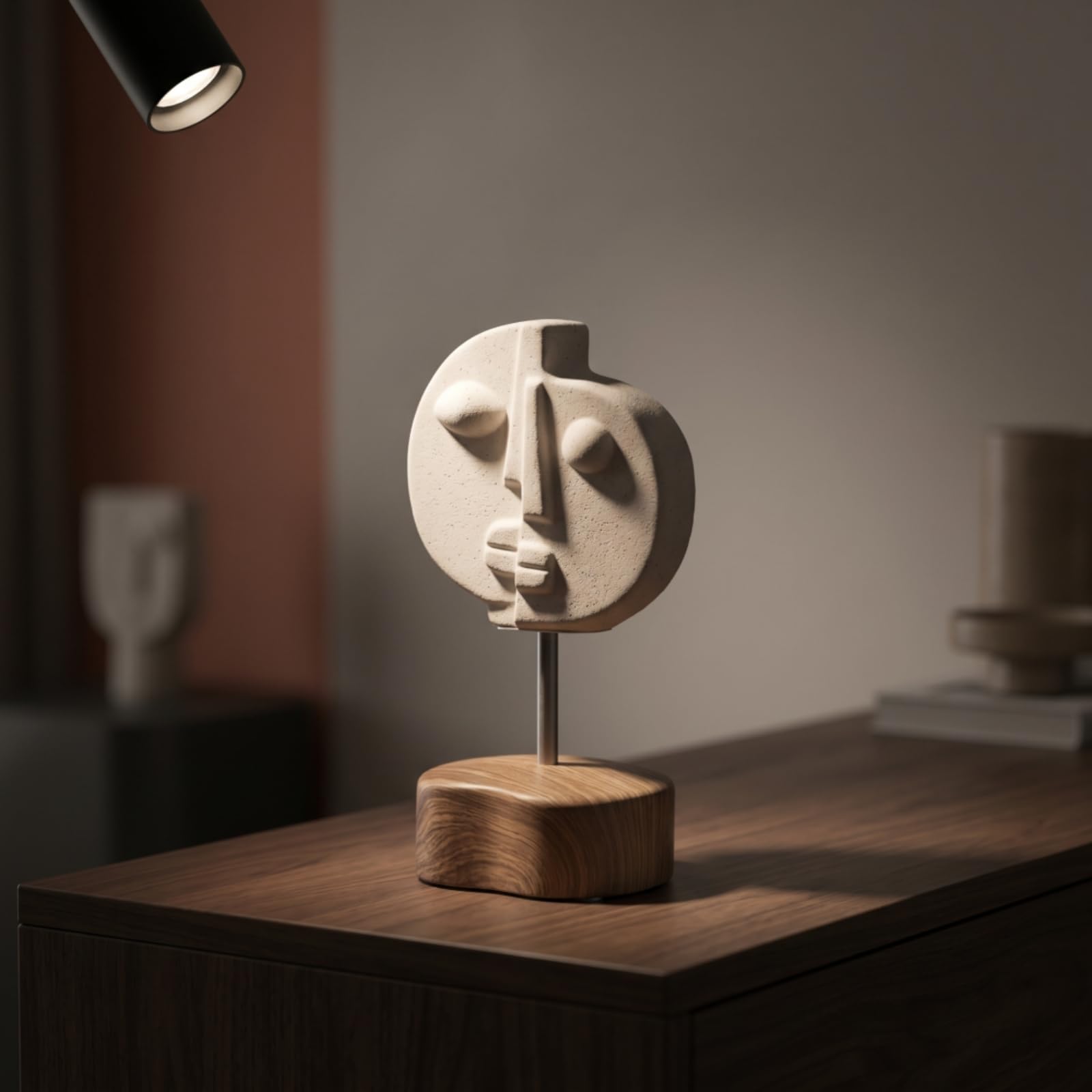 Scultura a Forma di da Tavolo Statuetta con Base in Legno Bifacciale Busto Astratto per Collezionisti D'arte, Soggiorno, Ingresso, Ufficio