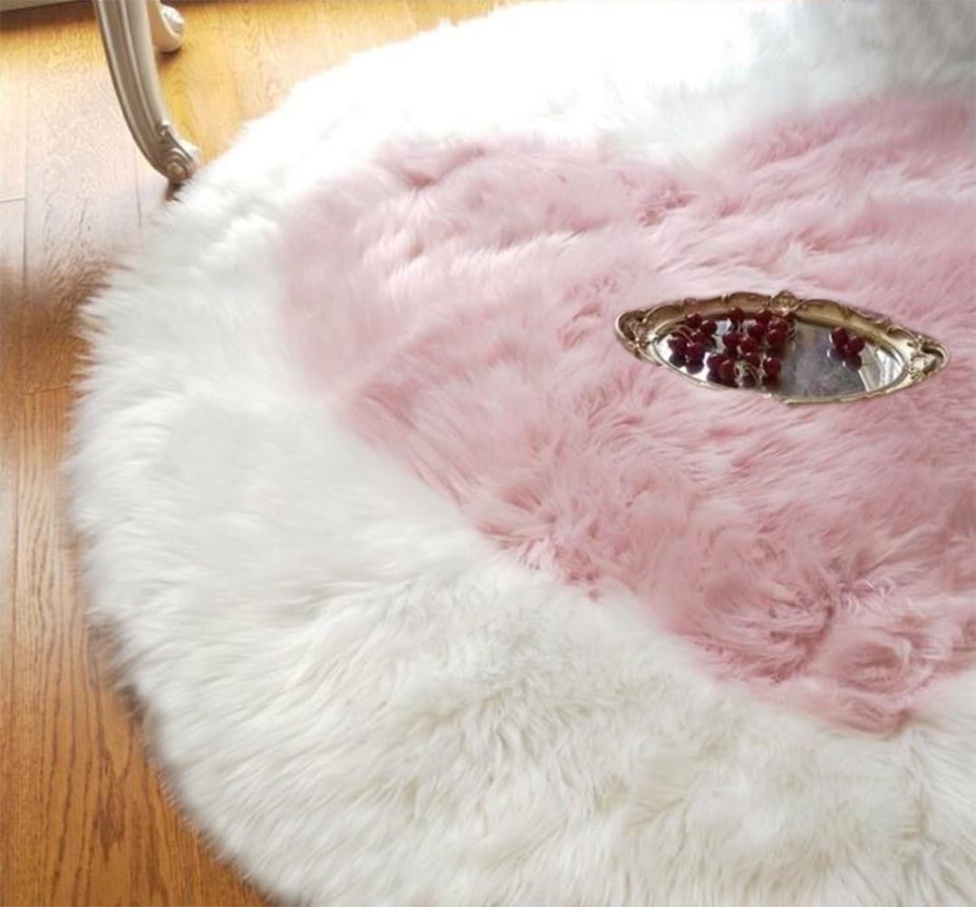 Vaxidow Pink Heart Shaped Faux Fur Rug - Fluffy Shaggy Rug for Bedroom & Living Room, Light Pink, 20