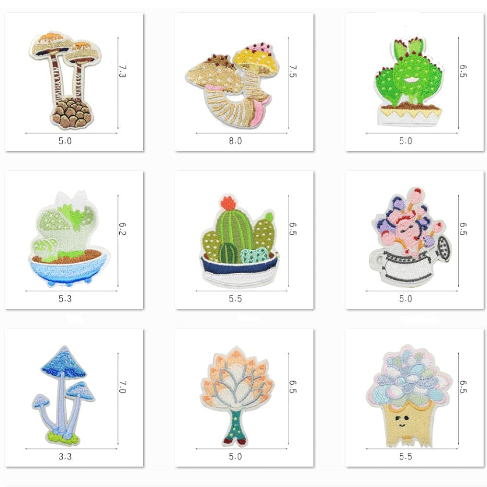 LZHLMCL Parches Termoadhesivos 12 Piezas De Flores De Setas Parches De Planchado De Cactus Rayas Ropa Pegatinas Bordadas Insignias De Ropa Apliques De Hierro