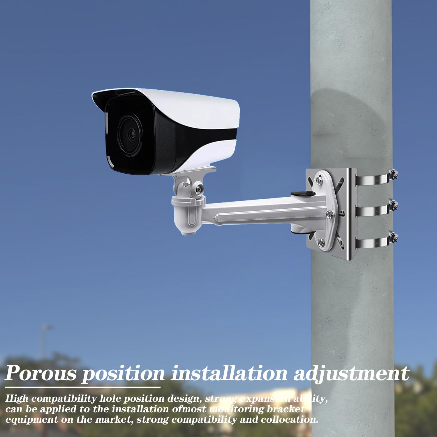 2 Set Support Universel pour Mât de Caméras de Surveillance, Montage Poteau Vertical en Acier Inoxydable avec Vis et 3 Brides Réglables, Support d’Angle pour Caméras CCTV, Panneaux Solaires