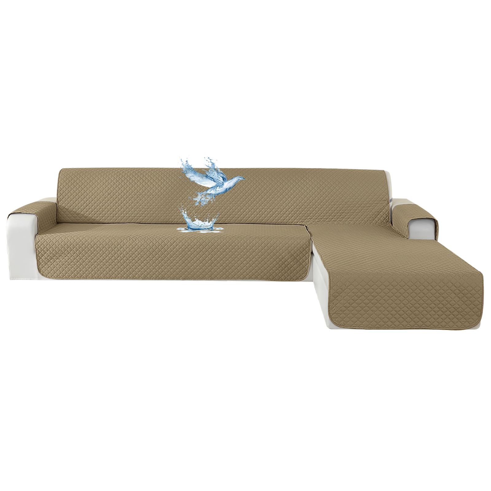 Waterproof 3 Seater Long Sofa Cover, Universal Reversible Left/Right Sofa Cover, Anti Cat and Dog Pet, Stain Resistant Protector, Khaki Global Recycled Standard Global Recycled Standard Global Recycled Standard