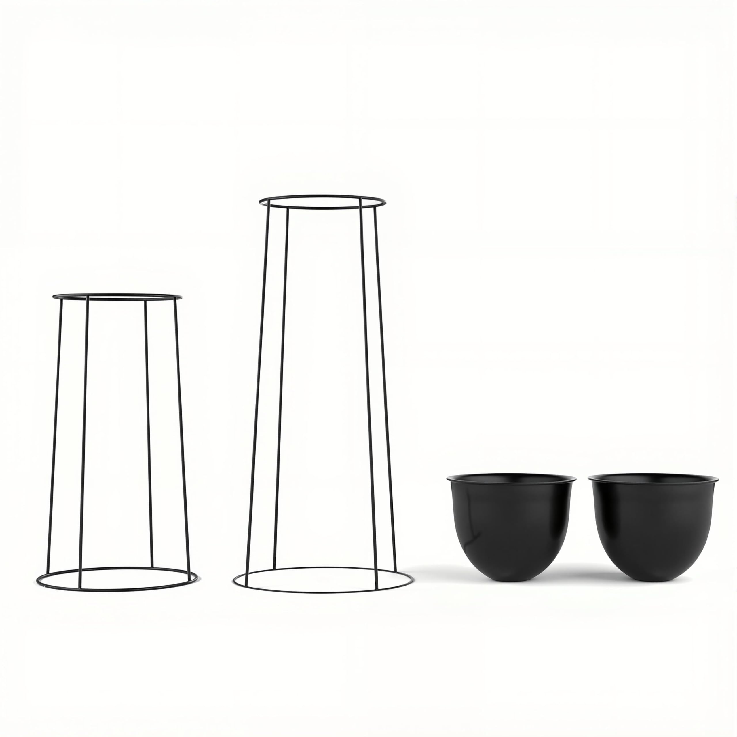 Ribelli Metall Blumentopf Ständer 2er Set φ25/28,5 cm, Blumenhocker mit Übertopf, Blumentreppe Pflanzenständer Blumenständer für Draußen & Innen, Pflanzenregal für Haus & Garten Dekoration (Schwarz)