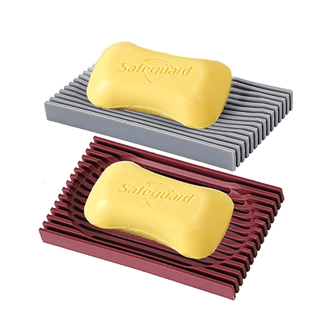 Porte-savon silicone avec égouttoir gris et vin rouge (lot de 2) pour douche