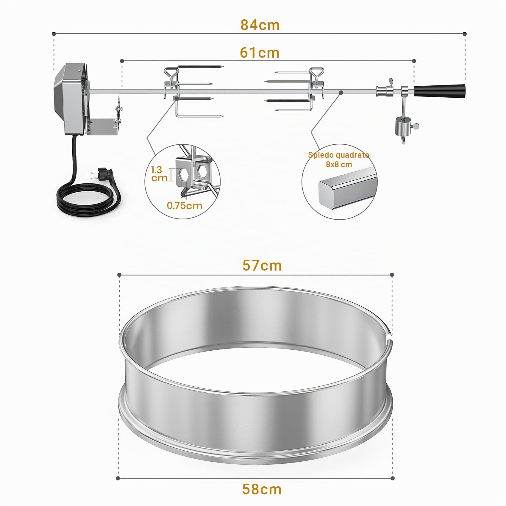 onlyfire Carbone bollitore Grill Acciaio Inossidabile girarrosto Arrostire Kit Anello con spiedo, Motore Elettrico Si inserisce Weber 57 CM bollitore BBQ e Altre Griglie 57cm Kettle