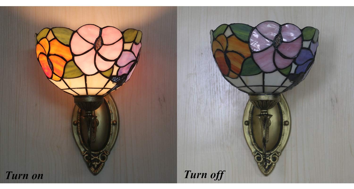 Dimmbar Wandleuchte Innen Mit Schalter, Antiker Tiffany-Stil Wandlampe mit E27 Lampenfassung und Glas Lampenschirm für Wohnzimmer Treppenhaus Flur Schlafzimmer BD1671