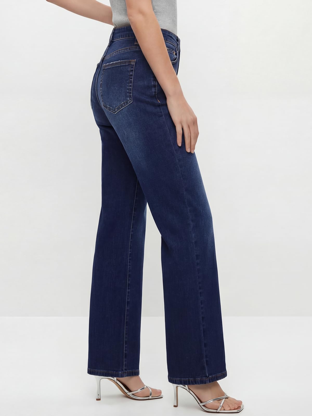 Vaqueros Mujer Cintura Alta - Elásticos de Ajuste Preciso, Pantalones Rectos de Mezclilla para Día a Día y Oficina