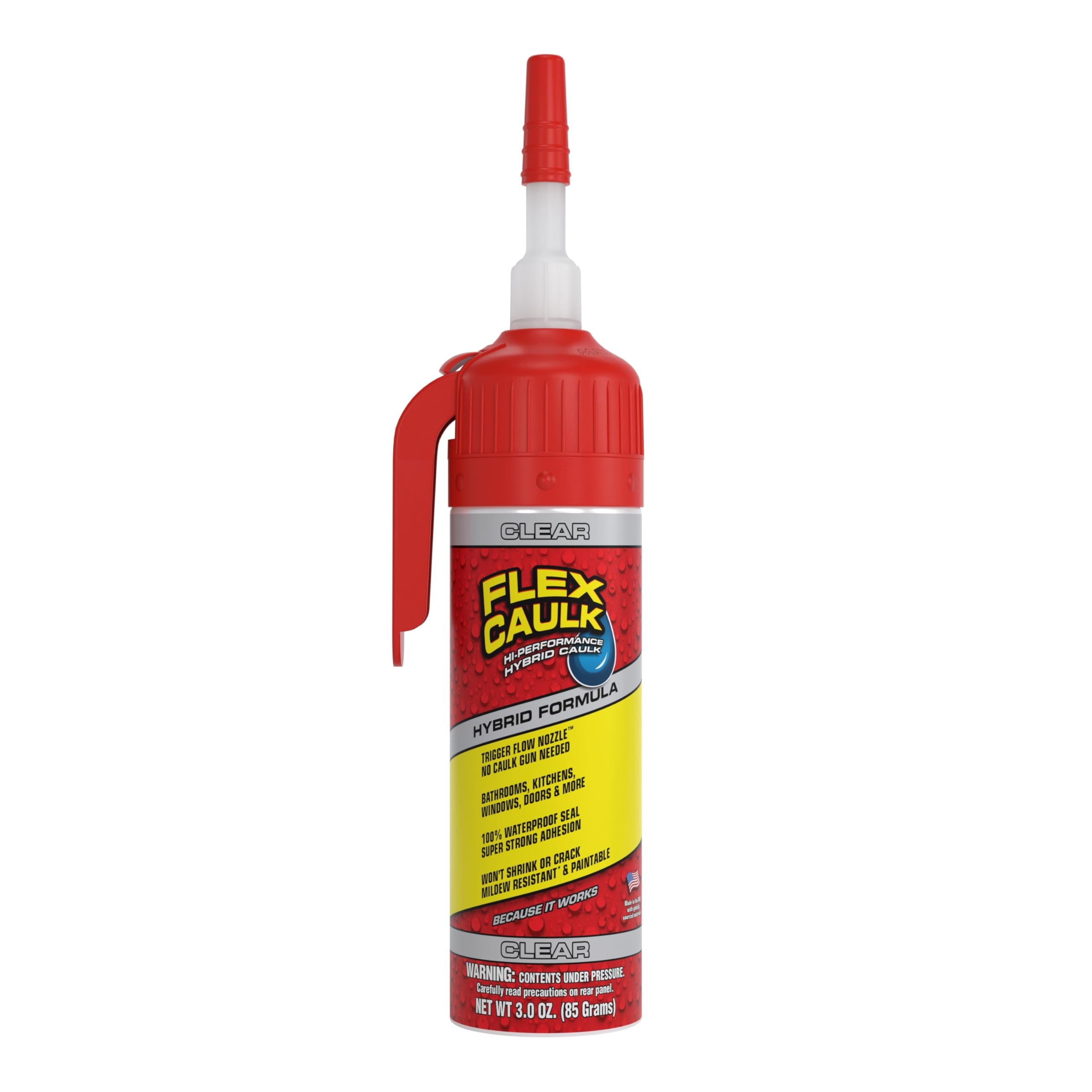 Flex Caulk, Waterproof & Weatherproof Hybrid Polymer Sealant, Strong, Paintable, Indoor, Outdoor, Bath, Shower, Sink, Window, Baseboards, Door, RV, Roof, Wood, Auto & Marine, Clear, 3 oz, 1-Pack