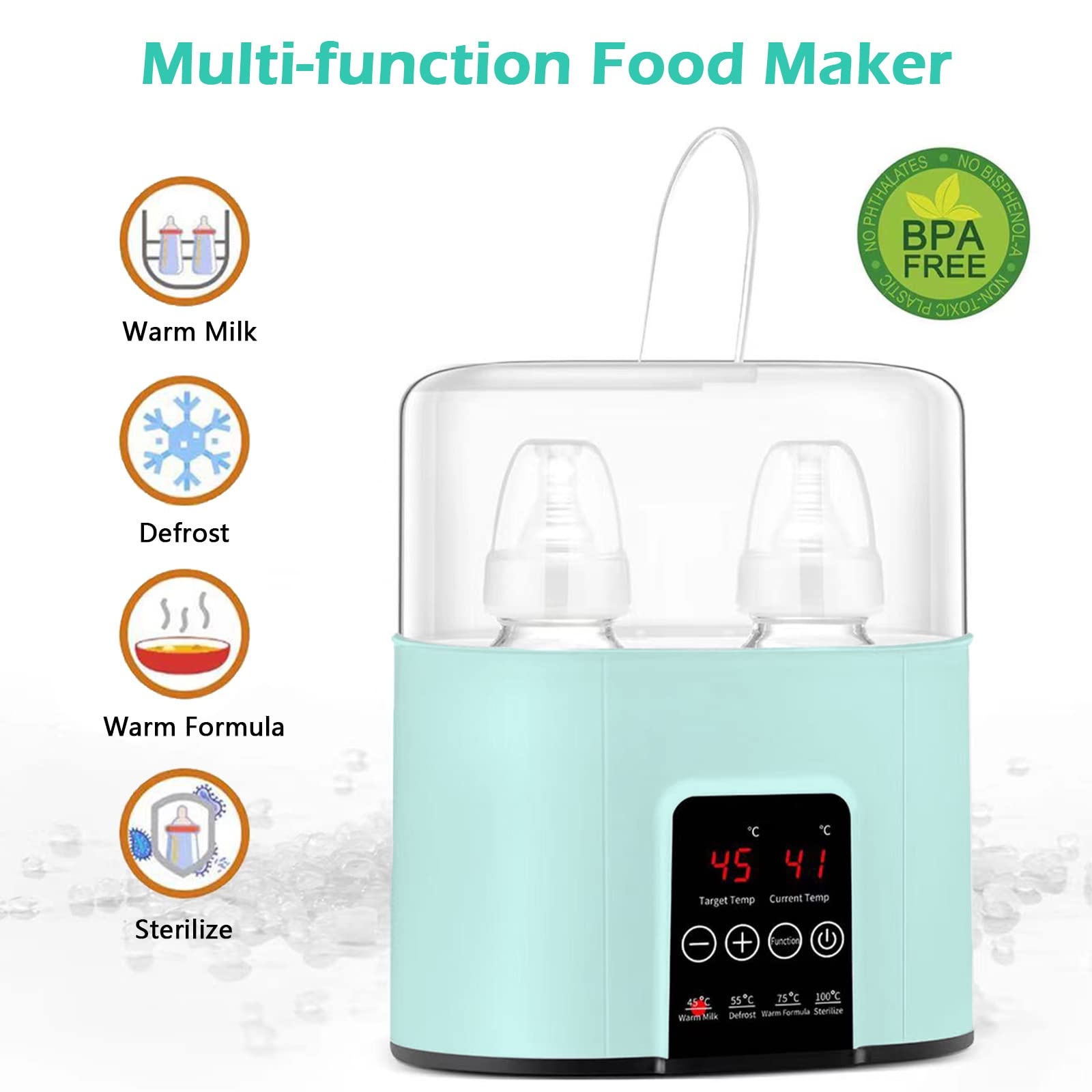 4-in-1 Flaschenwärmer, Sterilisator, Dampfgarer & LCD, BPA-frei | Milchwärmer für Muttermilch & Beikost, Doppelflaschen, Timer, Auftauen & Warmhalten – ideal für unterwegs & Nachtfütterung