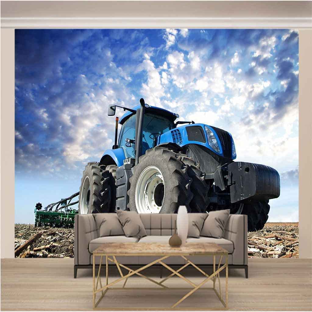 Mural Papel Pintado Foto Casa Personalizado 3D Papel Pintado Mural Tractor Azul Pared De Fondo De Tv Para Sala De Estar, Pintura En Lienzo Impermeable, Carteles De Pared Au250 x 175 cm (ancho x alto)
