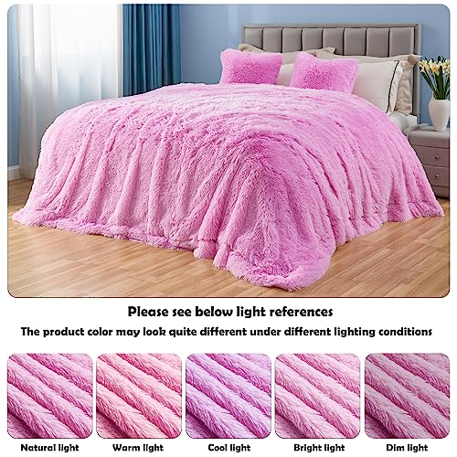 GONAAP Fuzzy Faux Fur Throw Blanket Queen Size Light Pink Super Soft Cozy Plush Fuzzy Shaggy Blanket for Couch Sofa Bed (Light Pink, Queen(90"x90"))