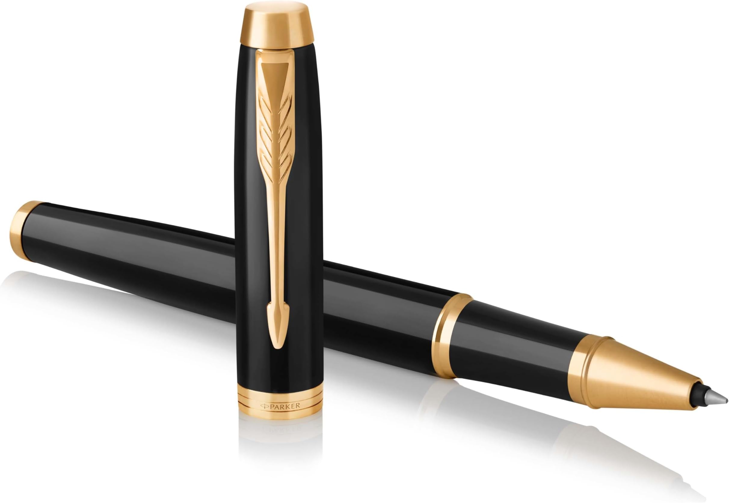 IM Rollerball Pen, Black Lacquer Gold Trim with Fine Point Black Ink Refill, Gift Box (1931659), Black and Gold