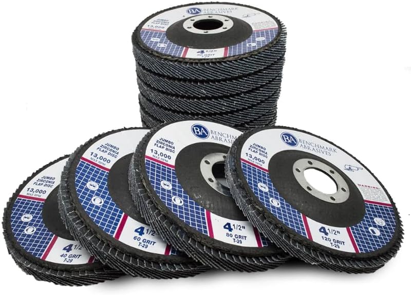 Benchmark Abrasives 4.5" x 7/8" Premium High Density Jumbo Zirconia Type 29 Flap Discs 4 1/2 for Angle Grinder, Sanding Discs, Finishing - Grinding Wheels 4 1/2 Inch - (10 Pack) Mixed Grit Pack