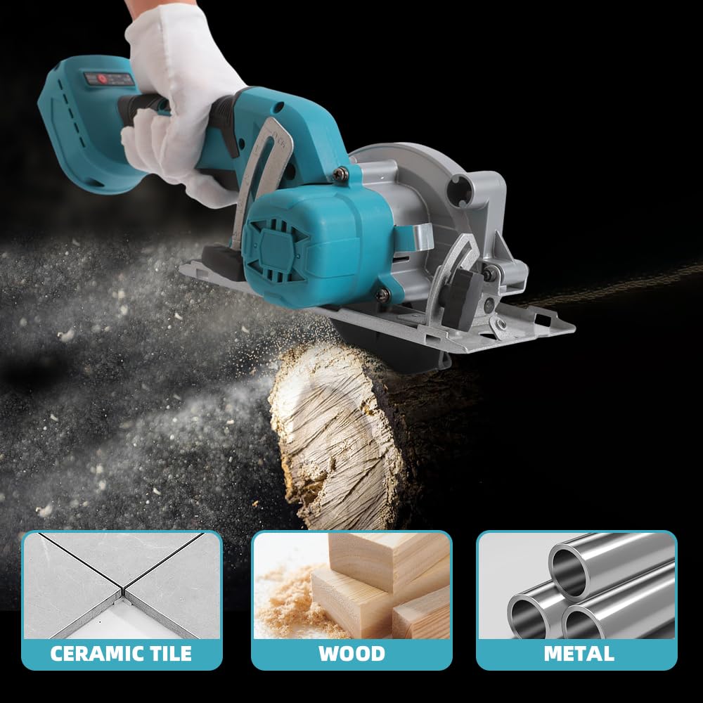Brushless - Sierra circular de mano inalámbrica de 125 mm, sierra circular inalámbrica de 18 V, ángulo de corte ajustable, corte oblicuo de 0-45°, mini sierra circular de mano para madera, PVC, MDF