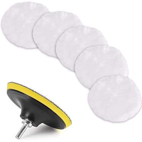Kshineni 7 Pcs 3 Inch (80mm) Wool Polishing Buffing Pad Car Polisher Buffer Drill Attachment with M10 Drill Adapter