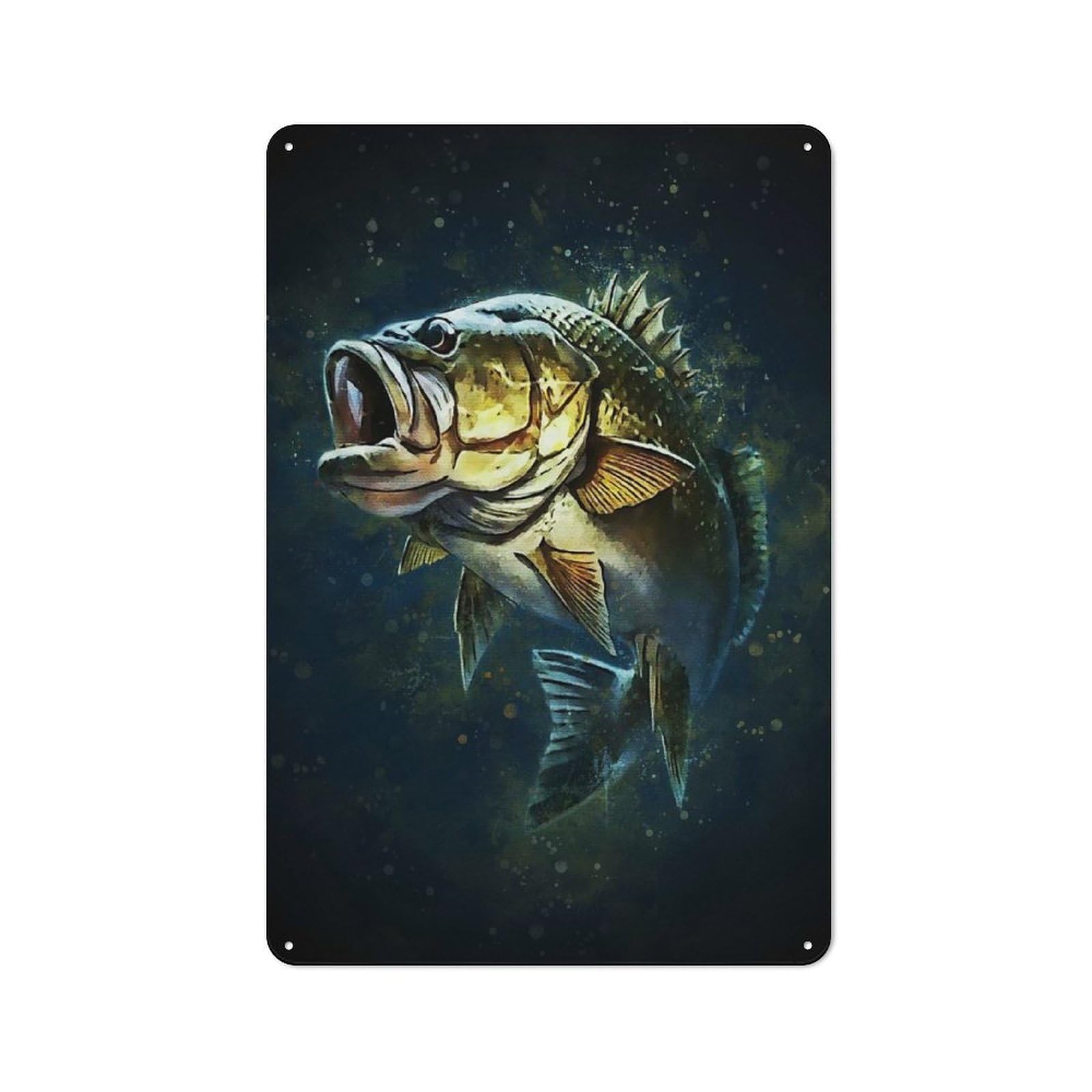 Fishing Fish Printed Tin Plaque, Small Wall Accent for Coffee Corner, Diner Or Kitchen Decor, 30x20cm