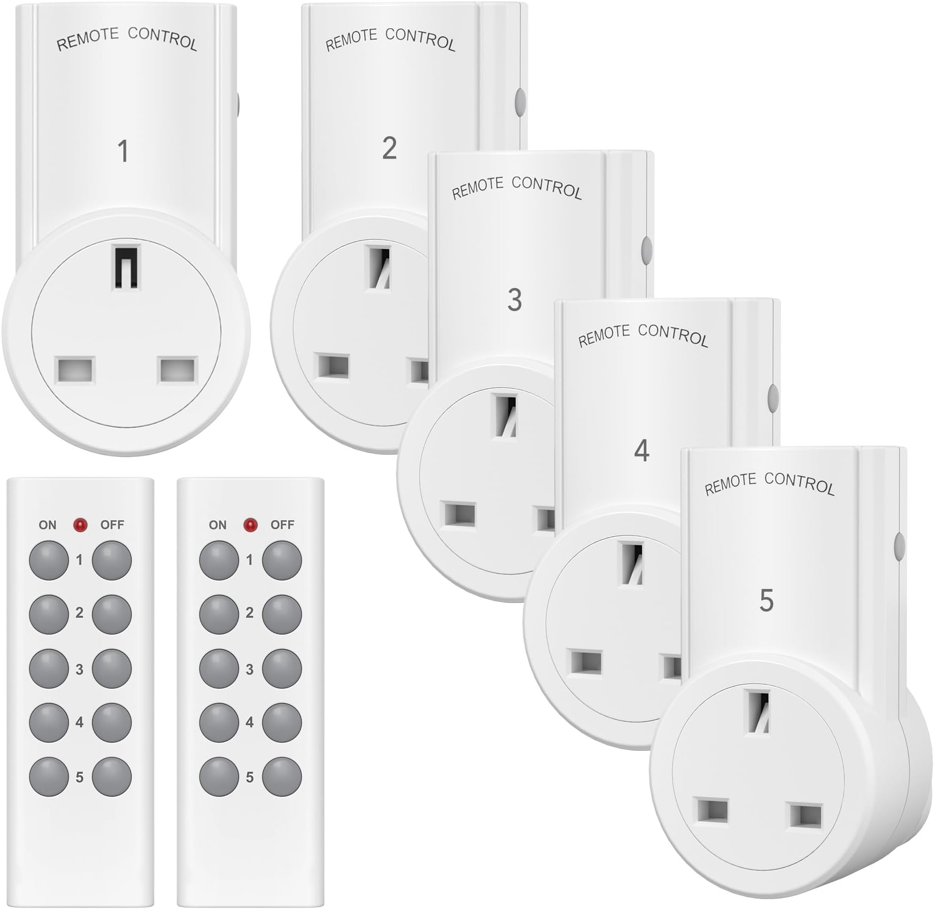 Remote Control Plug Socket,13A/3120W Wireless Light Switch 30M/100ft Operating Range for Household Appliances,5 Pack Sockets and 2 Remotes