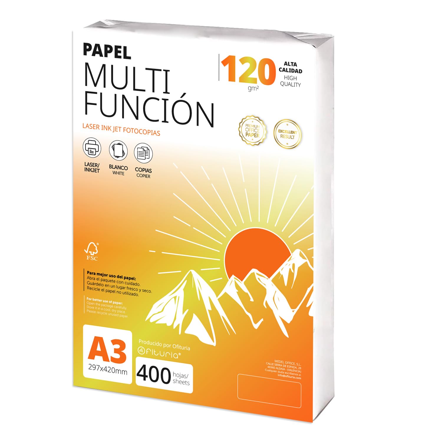 Folios A3 120gr 400 hojas, Papel Multiusos para Impresora, Folios para Proyectos, Ilustración, Lettering, Proyectos Creativos Profesionales, Papel A3 Oficina, Material Escolar - Ofituria (120gr, 400h)
