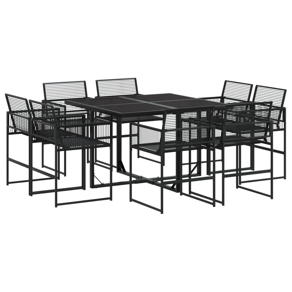 Meuble de salle à manger de jardin noir en résine tressée avec grande table et chaises