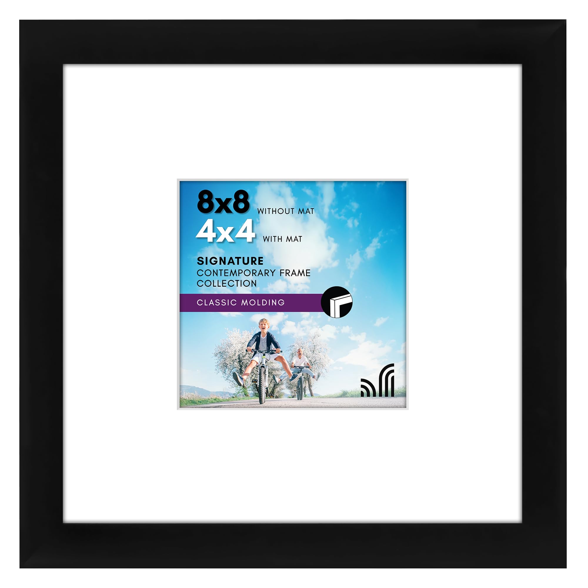 Americanflat 8x8 Picture Frame with Shatter-Resistant Glass - Use as 4x4 Frame with Mat or Display 8x8 Photo Without Mat - Signature Collection - Square Frames for Tabletop and Wall Display - Black