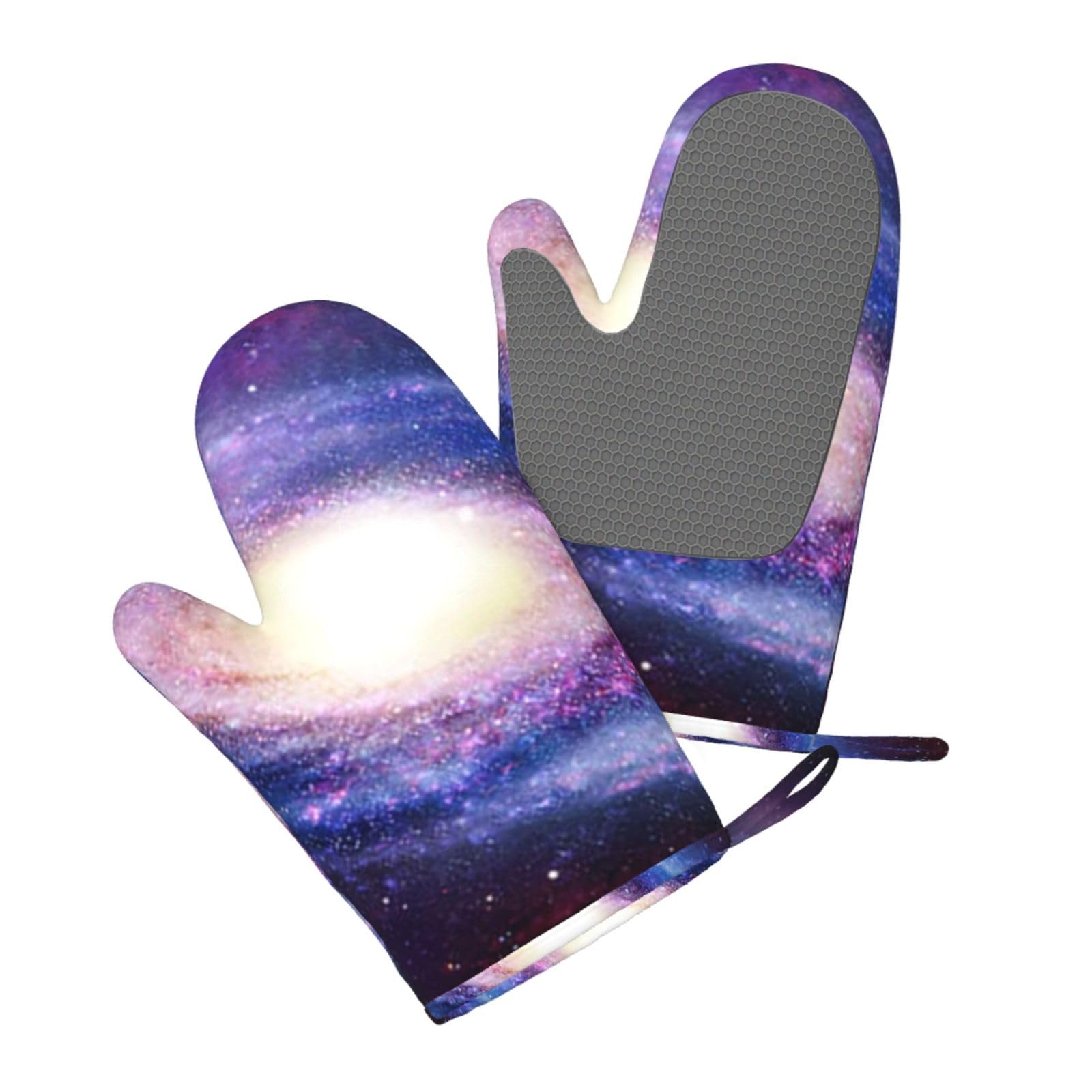 Aqrjlpo Women's Spiral Galaxy Silicone Oven Mitts Set 2Pcs, Printed Heat Resistant Non-Slip Silicone Oven Gloves For Kitchen Cooking Baking Microwave