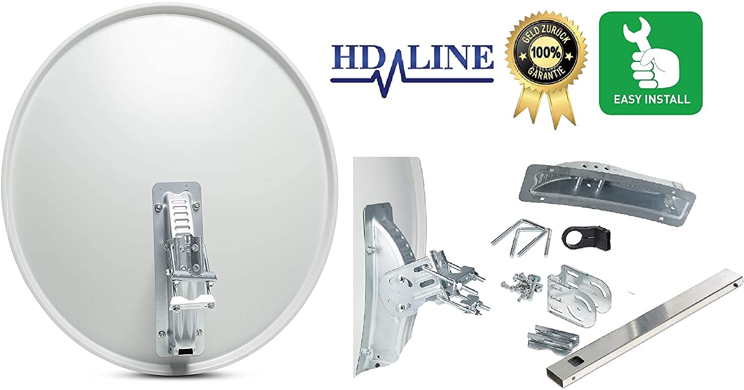 HD-LINE 1 Teilnehmer Set - Qualitäts-Alu-Sat-Anlage - Select 60/65cm Spiegel/Schüssel Anthrazit HD-LINE Single LNB - Satelliten-Komplettanlage - für 1 Receiver/TV [Neuste Technik - DVB-S/S2, Full HD, 4K/UHD, 3D]
