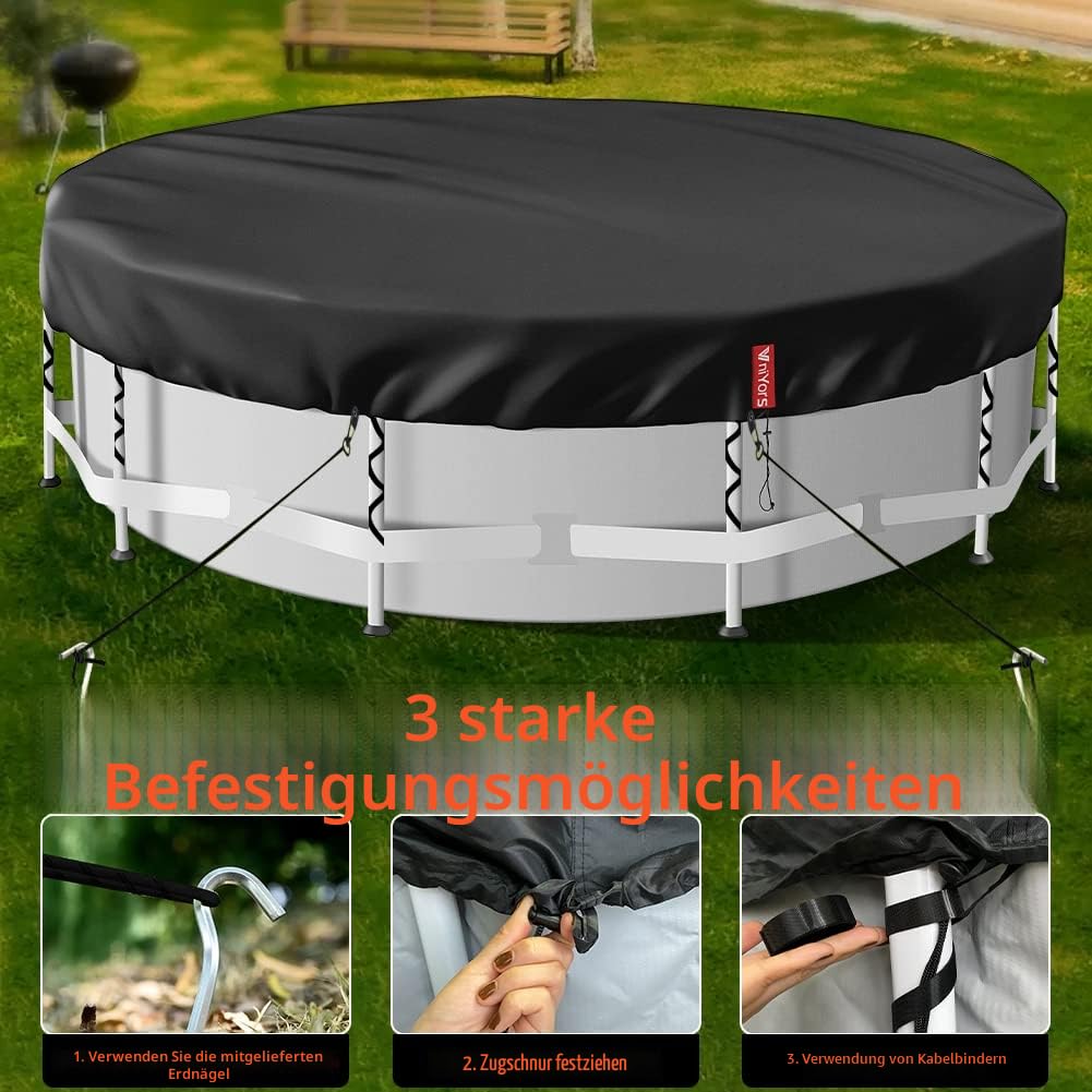 Poolabdeckung Rund 366, Verdicktes 420D Pu Pool Winterabdeckung, UV-Schutz Poolabdeckung Winter mit Kordelzug und BodennäGeln, Winddicht und ReißFest Pool Abdeckplane