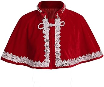 Christmas Cloak Red Velvet Cape Short Lace Shawl Lolita Cloak for Women
