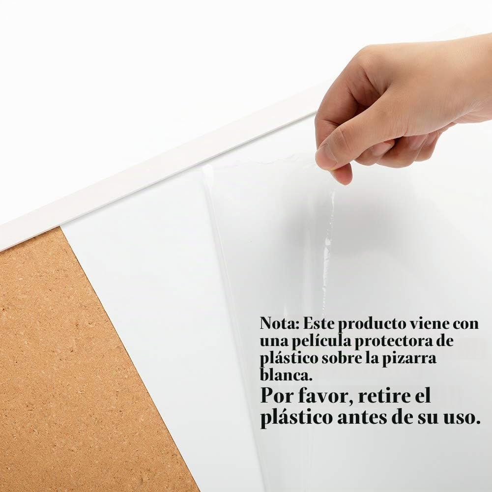 DOEWORKS 60 x 40cm Pizarra Mixta Pizarra Magnética Blanca & Tablón de Corcho, Tablero Combinado para Colgar, Tablero de Anuncios con Marco de Madera Blanco