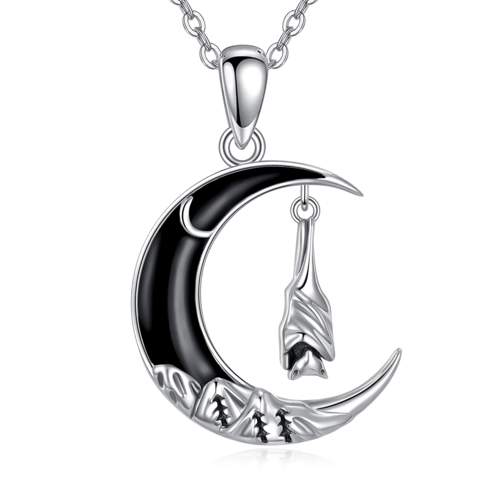ONEFINITY Collier chauve-souris en argent sterling 925 avec pendentif lune chauve-souris gothique Halloween bijoux cadeaux pour femme