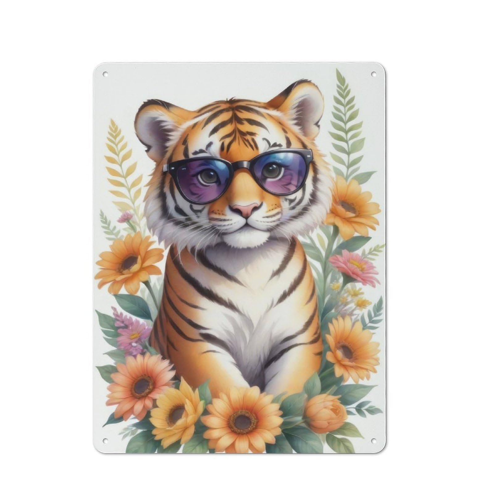 Watercolor Floral Tiger Bistro Metal Sign 40x30cm, Vintage Cafe Wall Decor for Takeaway, Bar, Kitchen Or Counter Area