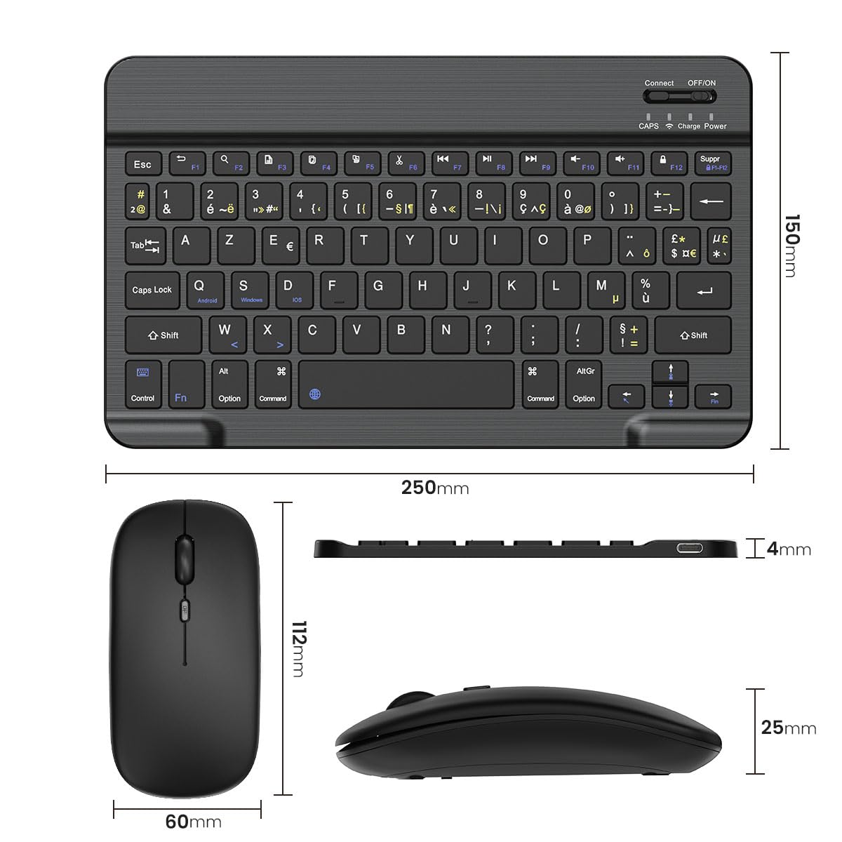 PINKCAT Clavier et Souris sans Fil Bluetooth, Clavier Ergonomique ultrafin avec Batterie Rechargeable Intégrée pour iOS, Mac, iPad, Windows et Systèmes d'exploitation Android 3.0, AZERTY Français