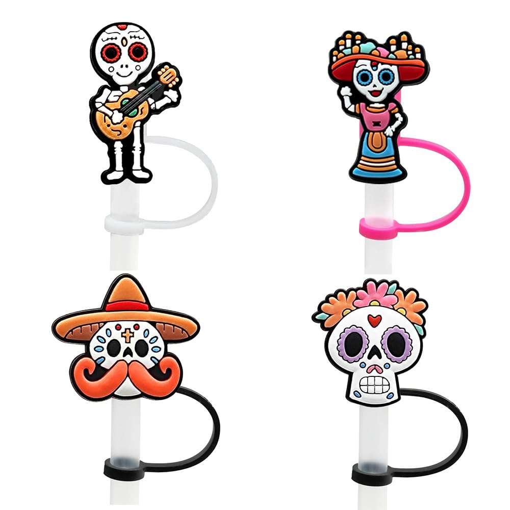 Funny Skull Straw Topper fit Stanley 30&40 Oz,Straw Cover Cap for Stanley, Cute Cartoon Straw Cover Kids Themed Party Gifts Decoration,Drinking Straw Tip Covers for Stanley(17113-1-4)