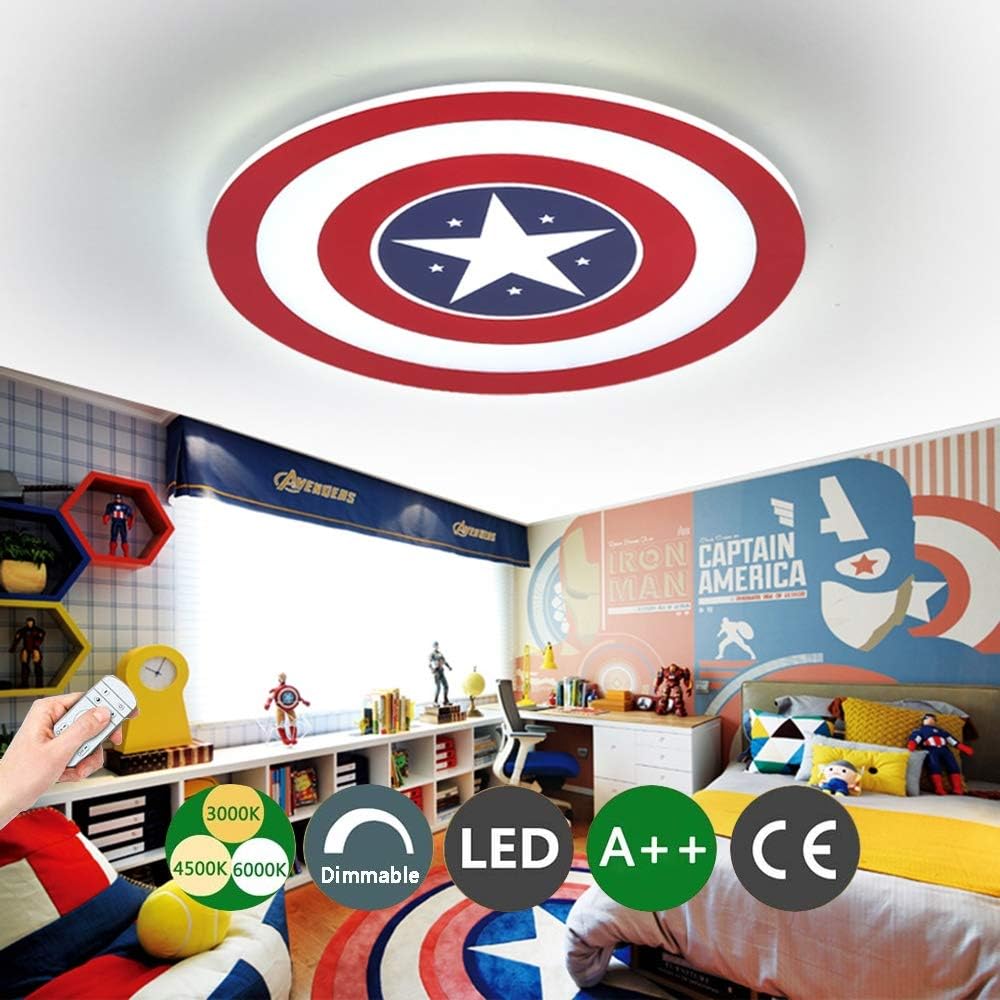 QYCOLO Captain America Ceiling Light LED Creative Ceiling Lamp Wall Lamp Dimmable with Remote Control Metal Acrylic Lamp Shade Children's Room Bedroom Kindergarten Decorative Lighting,24WØ42CM