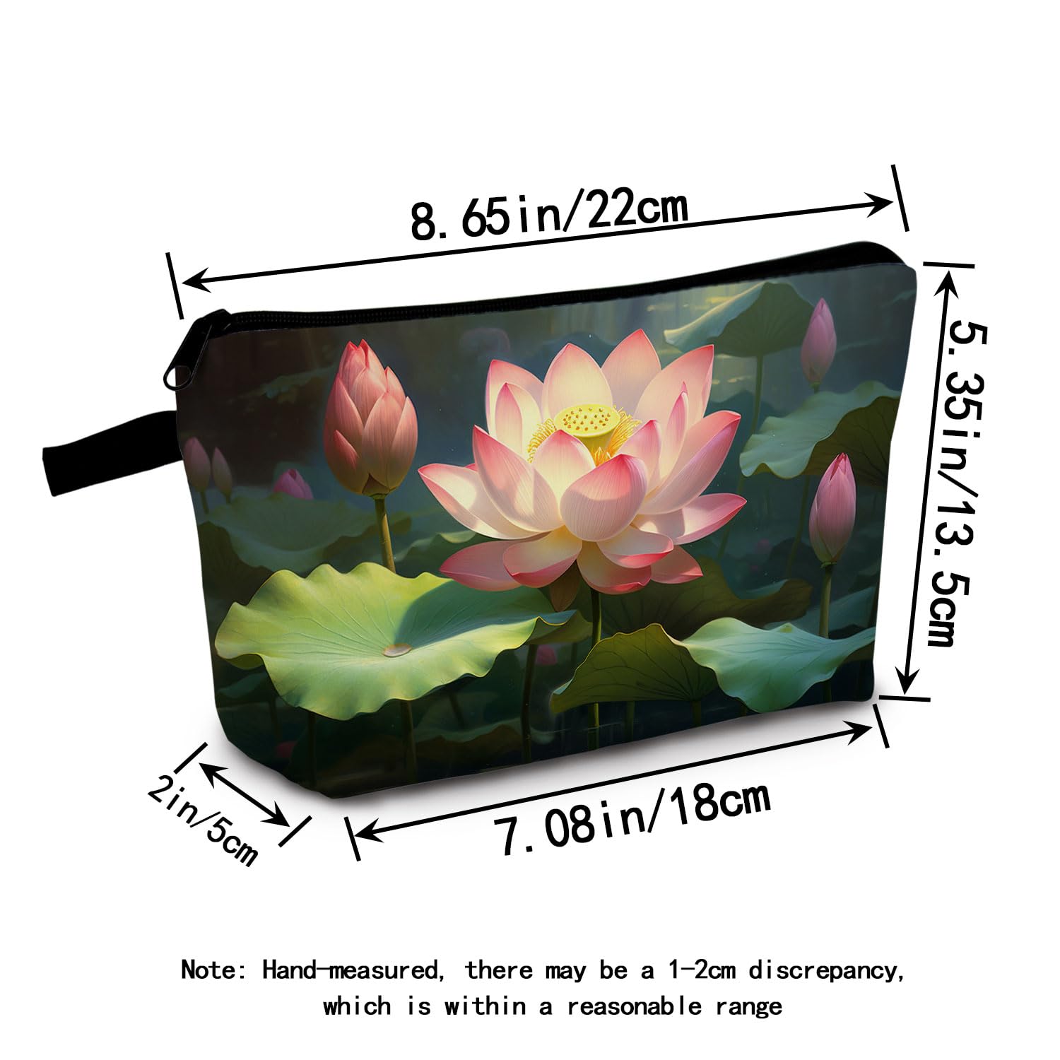 Bolsa de maquillaje para mujer, diseño de flor de loto, bolsa de almacenamiento de cosméticos, bolsa de almacenamiento para playa, viajes, pequeño kit de aseo, HZW0016, Bolsa estampada
