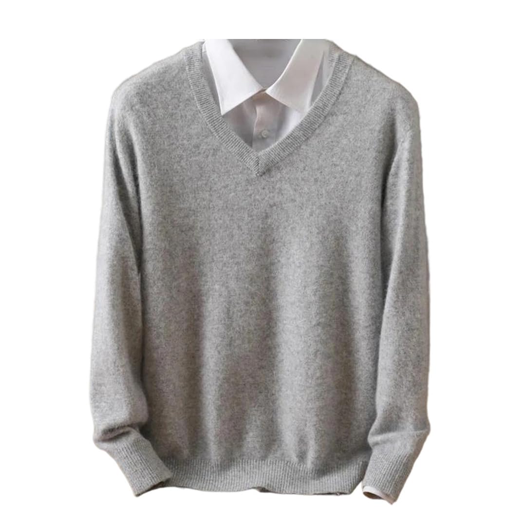 Jersey de punto de manga larga para hombre, 100 % cachemira, cuello en V, talla grande