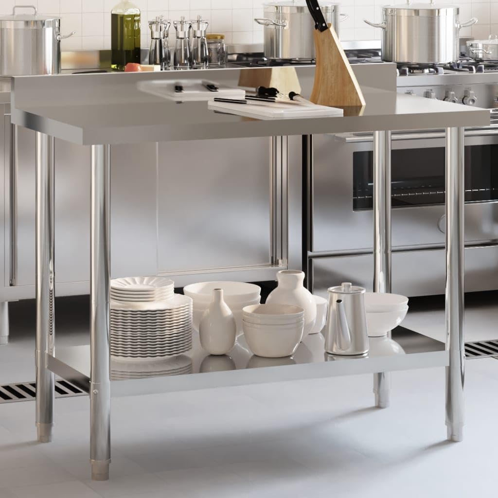 Stainless Steel Kitchen Work Table 43.3 x 21.7 Inch Prep Table with Backsplash and Bottom Shelf for Restaurant Commercial Food Service