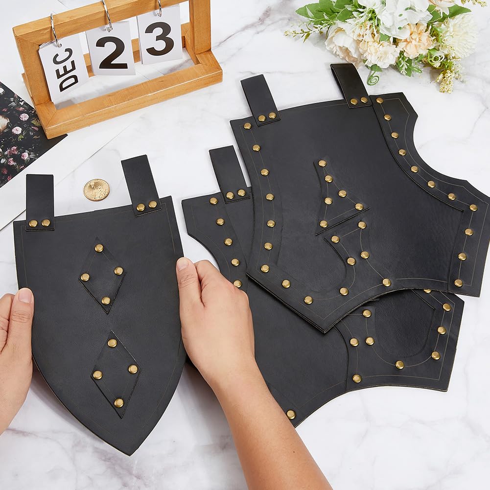 GORGECRAFT Medieval Waist Armor Skirt 3Pcs/ Set Black Faux Leather Viking Knight Armor Skirt Without Belt Black Renaissance PU Leather Thigh Guard Sheet for LARP Halloween Cosplay Costume Accessories - Image 3