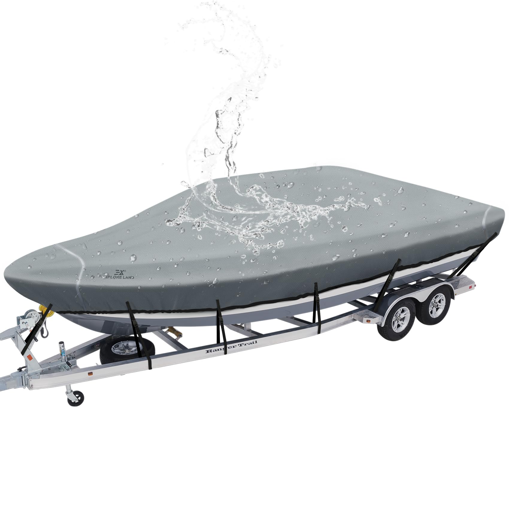 Explore Land Trailerable Waterproof Boat Cover Fits 17'-19'Long Beam Width up to 102" V-Hull Tri-Hull Runabout Fishing Ski Pro-Style Bass Boats, Grey โ image 1