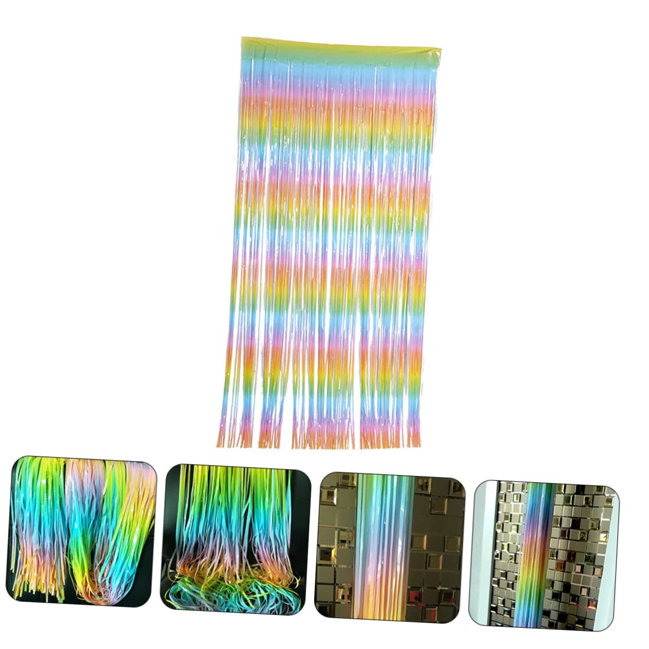 Cabilock 1pc Colorful Gradient Silk Curtain Decorative Party Backdrop Photo Prop Creative Macaron Tinsel Fringe for Birthday Wedding Decorations Shiny and Design