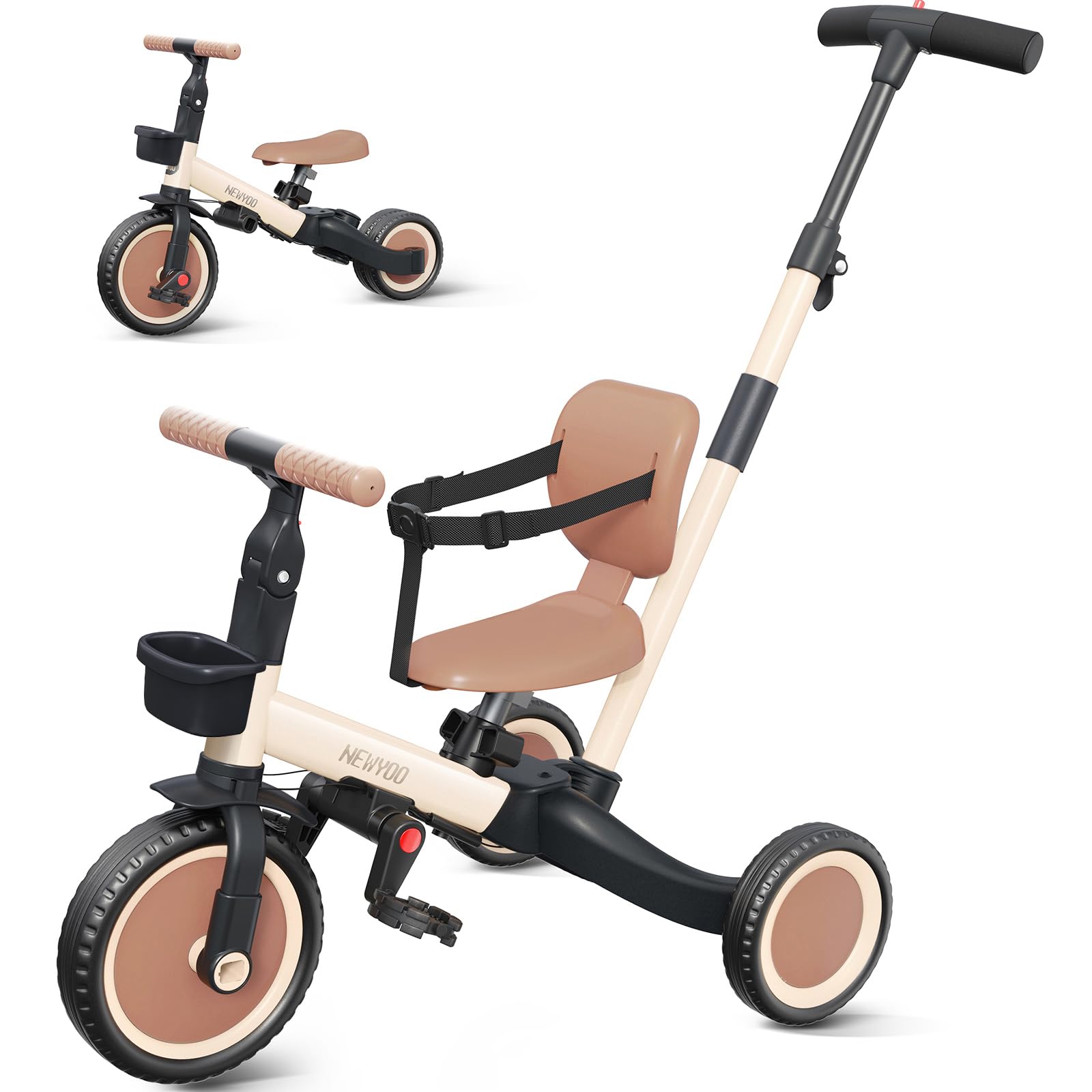 Willonin® Tricycle à 3 roues avec barre de poussée, Rose vélo d'enfant