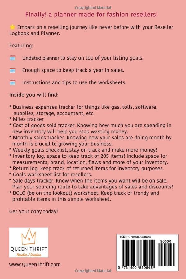 Reseller Logbook: Keep track of Inventory, Miles, Sourcing Expenses, Monthly sales and more! Planner made for Online Clothing Resale business on Bay, Poshmark and Mercari image 3