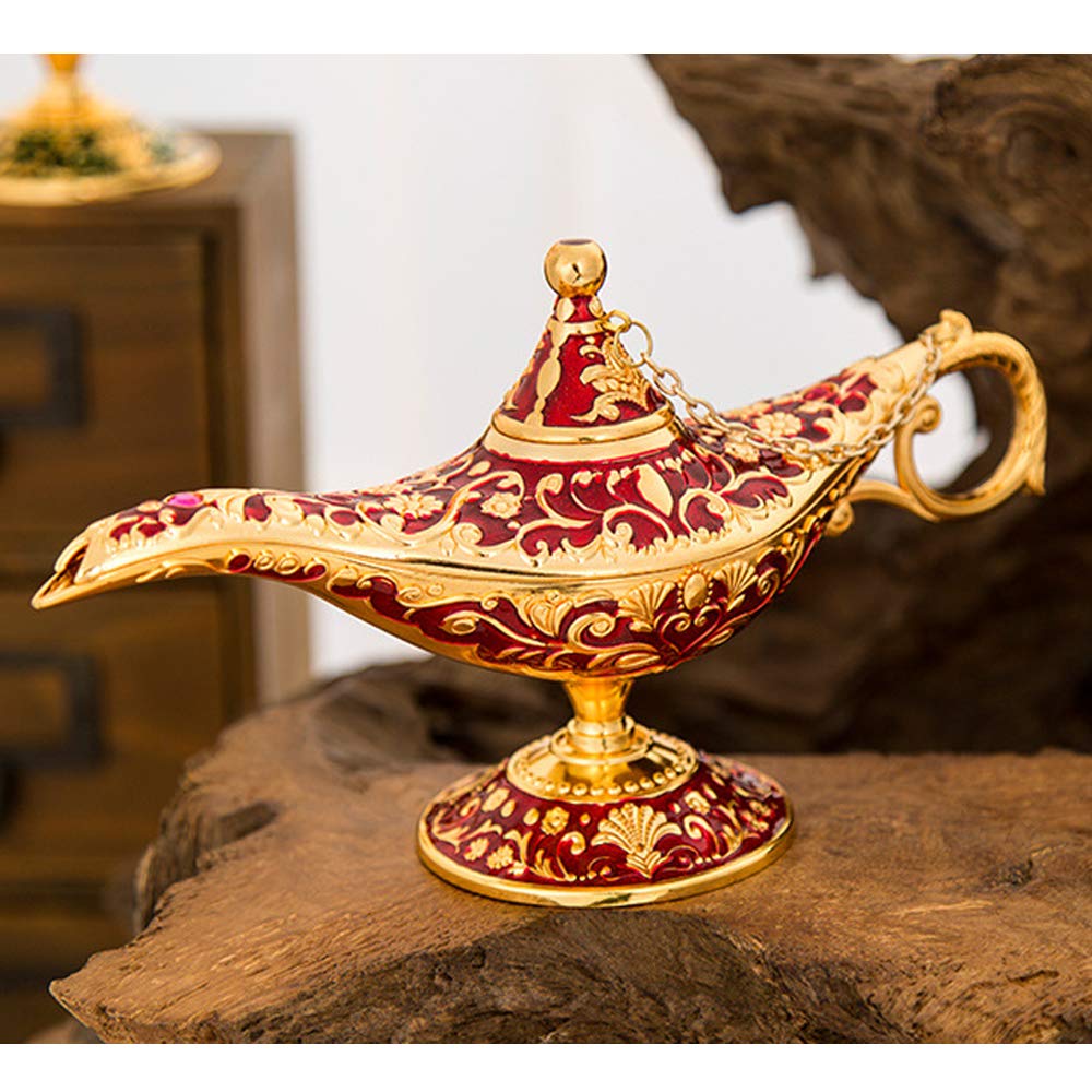 Voanzo Red Magic Aladdin, Retro Metal Fairy Tale Aladdin Magic Genie Teapot Oil Home Table Decoration (Red)