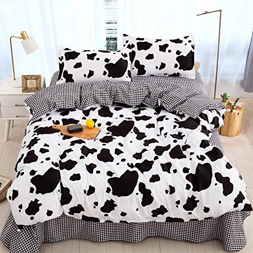 Gafance Juego de funda de edredón de 3 piezas con estampado de vaca leche, juego de ropa de cama tamaño King, funda de edredón de hotel de fácil cuidado con cremallera y lazos, funda de edredón