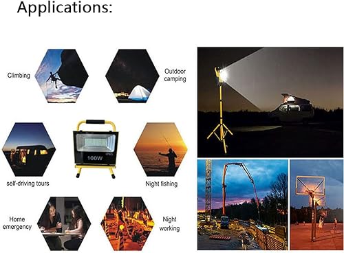 Miniatura 7 de ATO - Luz de trabajo solar LED recargable portátil de 100 W, focos impermeables y duraderos para exteriores, luz de inundación de carga solar LED de
